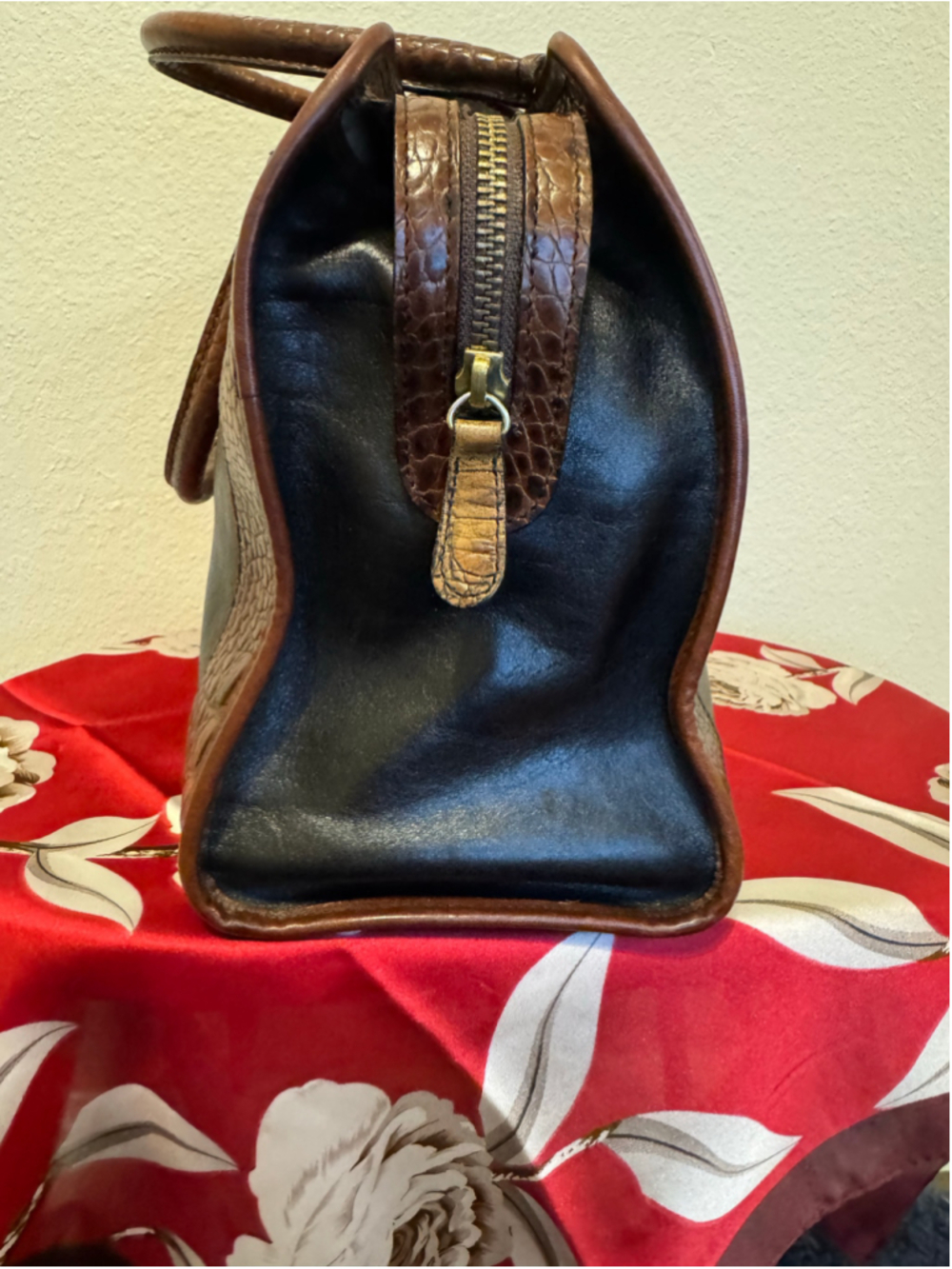 Brahmin Tuscan Collection Black Brown Croc leather satchel bag - Picture 5 of 13